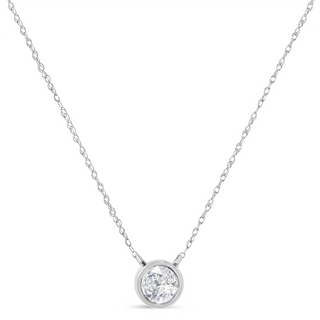 .925 Sterling Silver Round-Cut Diamond Bezel 18" Pendant Necklace (J-K Color, I1-I2 Clarity)