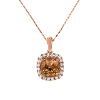 10K Rose Gold 1/4ct Diamond and 8MM Peach Morganite Gemstone Square Pendant (H-I, I1-I2)