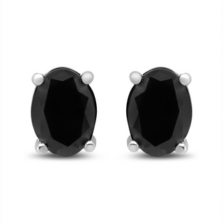 .925 Sterling Silver Prong Set Treated Black Oval Diamond Stud Earring (Black Color, I2-I3 Clarity)