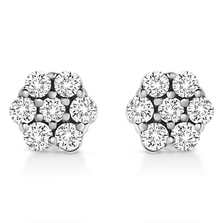 .925 Sterling Silver Lab Grown Brilliant Round Cut Diamond Floral Cluster Stud Earrings (G-H Color, VS2-SI1 Clarity)