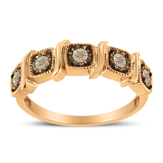 10K Rose Gold Flashed .925 Sterling Silver Miracle-Set Diamond 5-Stone Band Ring (1/4 Cttw, J-K Color, I1-I2 Clarity)