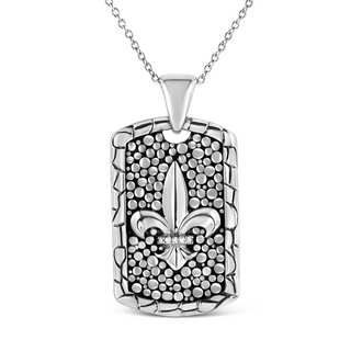 .925 Sterling Silver Invisible-Set Diamond Accent "Fleur Di Lis" 18" Pendant Necklace Dog Tag (I-J Color, I1-I2 Clarity)