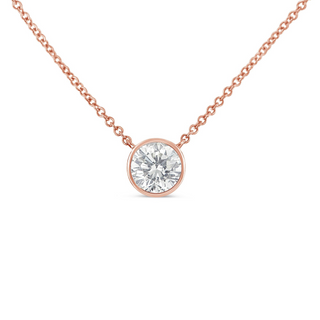 10K Rose Gold 1/5 Carat Round Brilliant-Cut Diamond Modern Bezel-Set Solitaire 16"-18" Pendant Necklace (H-I Color, SI2-I1 Clarity)