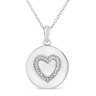 .925 Sterling Silver Prong-Set Diamond Accent Heart Emblemed 18" Pendant Necklace (I-J Color, I1-I2 Clarity)