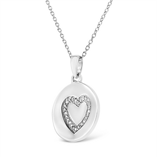 .925 Sterling Silver Prong-Set Diamond Accent Heart Emblemed 18" Pendant Necklace (I-J Color, I1-I2 Clarity)