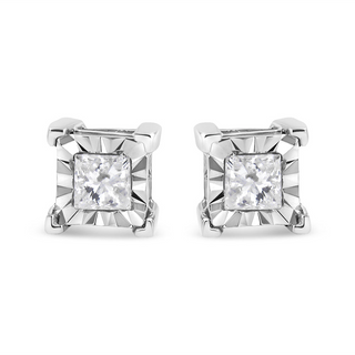 .925 Sterling Silver Miracle Set Princess-cut Diamond Solitaire Stud Earrings (H-I Color, SI2-I1 Clarity)