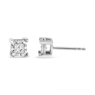 .925 Sterling Silver Miracle Set Princess-cut Diamond Solitaire Stud Earrings (H-I Color, SI2-I1 Clarity)