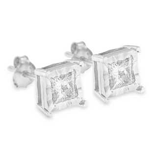 .925 Sterling Silver Miracle Set Princess-cut Diamond Solitaire Stud Earrings (H-I Color, SI2-I1 Clarity)