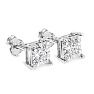 .925 Sterling Silver Miracle Set Princess-cut Diamond Solitaire Stud Earrings (H-I Color, SI2-I1 Clarity)