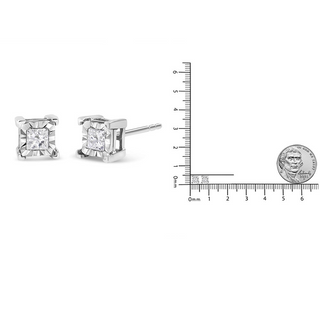 .925 Sterling Silver Miracle Set Princess-cut Diamond Solitaire Stud Earrings (H-I Color, SI2-I1 Clarity)