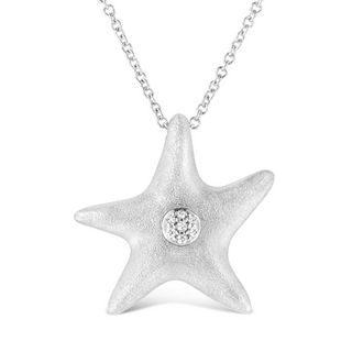 .925 Sterling Silver Prong-Set Diamond Accent Starfish Pendant Necklace (I-J Color, I1-I2 Clarity) - Size 18"