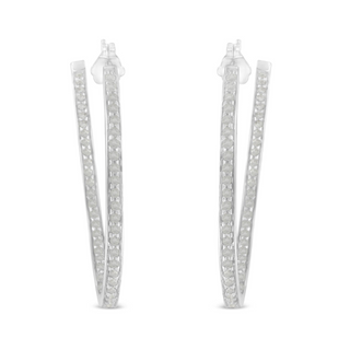 10k White Gold 1 cttw Diamond Inside-Out Hoop Earrings (I-J Clarity, I2-I3 Color)