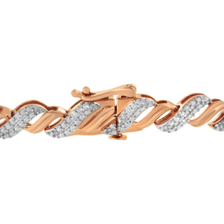 10K Rose Gold Plated .925 Sterling Silver 1/4 cttw Prong Set Round-Cut Diamond "S" Link Bracelet (I-J, I2-I3) - Size 7.25"