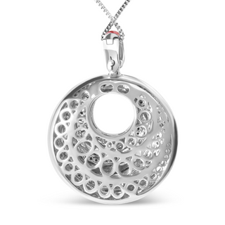 .925 Sterling Silver Red Enamel and 1/2 Diamond Endless Swirl Medallion 18" Pendant Necklace (F-G Color, VS1-VS2 Clarity)