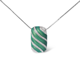 .925 Sterling Silver Turquoise Enamel and 1/2 Cttw Diamond Block 18" Pendant Necklace (F-G Color, VS1-VS2 Clarity)