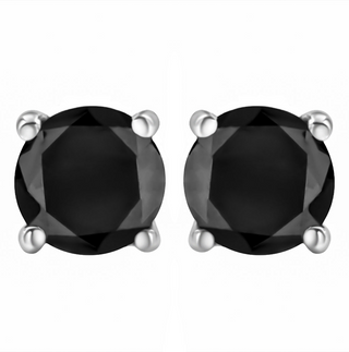 .925 Sterling Silver Round Brilliant-Cut Black Diamond Bezel-Set Stud Earrings with Screw Backs (Fancy Color-Enhanced, I2-I3 Clarity)