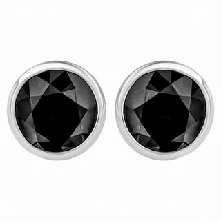 .925 Sterling Silver Round Brilliant-Cut Black Diamond Bezel-Set Stud Earrings with Screw Backs (Fancy Color-Enhanced, I2-I3 Clarity)