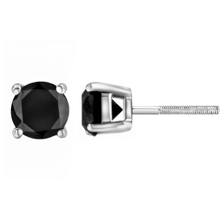 .925 Sterling Silver Round Brilliant-Cut Black Diamond Bezel-Set Stud Earrings with Screw Backs (Fancy Color-Enhanced, I2-I3 Clarity)