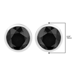 .925 Sterling Silver Round Brilliant-Cut Black Diamond Bezel-Set Stud Earrings with Screw Backs (Fancy Color-Enhanced, I2-I3 Clarity)