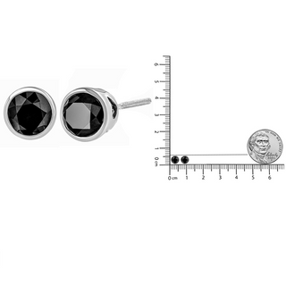 .925 Sterling Silver Round Brilliant-Cut Black Diamond Bezel-Set Stud Earrings with Screw Backs (Fancy Color-Enhanced, I2-I3 Clarity)