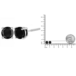 .925 Sterling Silver Round Brilliant-Cut Black Diamond Bezel-Set Stud Earrings with Screw Backs (Fancy Color-Enhanced, I2-I3 Clarity)