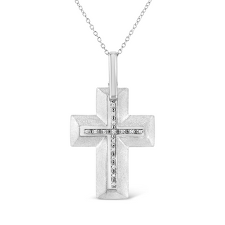 .925 Sterling Silver Prong-Set Diamond Accent Bold Cross 18" Pendant Necklace (I-J Color, I1-I2 Clarity)