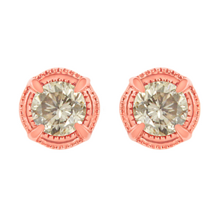 .925 Sterling Silver Round Brilliant Cut Diamond Solitaire Milgrain Stud Earrings