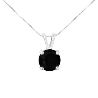 .925 Sterling Silver Treated Black Round-Cut Solitaire 4-Prong Set Diamond 18" Pendant Necklace