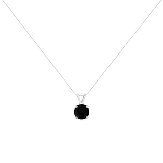 .925 Sterling Silver Treated Black Round-Cut Solitaire 4-Prong Set Diamond 18" Pendant Necklace