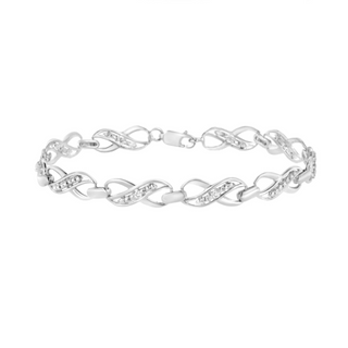 .925 Sterling Silver Prong Set Diamond Accent Ribbon and Infinity Link Bracelet (I-J Color, I3 Clarity) - 7.25"