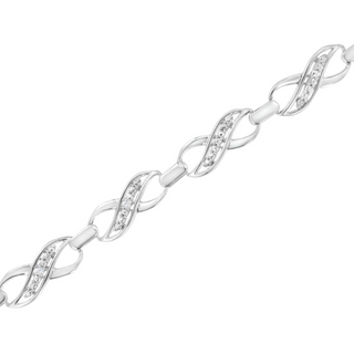 .925 Sterling Silver Prong Set Diamond Accent Ribbon and Infinity Link Bracelet (I-J Color, I3 Clarity) - 7.25"