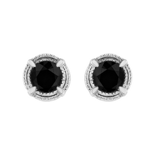 .925 Sterling Silver Treated Colored Diamond Modern 4-Prong Solitaire Milgrain Stud Earrings