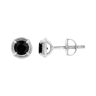 .925 Sterling Silver Treated Colored Diamond Modern 4-Prong Solitaire Milgrain Stud Earrings