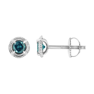 .925 Sterling Silver Treated Colored Diamond Modern 4-Prong Solitaire Milgrain Stud Earrings