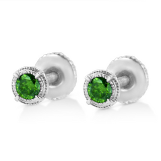 .925 Sterling Silver Treated Colored Diamond Modern 4-Prong Solitaire Milgrain Stud Earrings