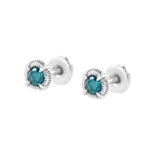 .925 Sterling Silver Treated Colored Diamond Modern 4-Prong Solitaire Milgrain Stud Earrings