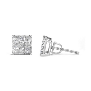 10K White Gold 1/2 Cttw Invisible Princess-cut Diamond 9 Stone Composite Stud Earrings (I-J Color, I3 Clarity)