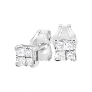 10K White Gold 1/2 Cttw Invisible Princess-cut Diamond 9 Stone Composite Stud Earrings (I-J Color, I3 Clarity)