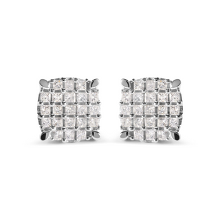 10K White Gold 3/4 Cttw Princess Diamond Composite Cushion Shape Stud Earrings (I-J Color, I1-I2 Clarity)