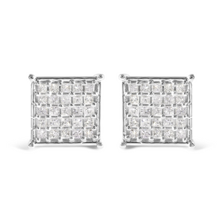 10K White Gold 3/4 Cttw Princess Diamond Composite Stud Earrings (I-J Color, I1-I2 Clarity)