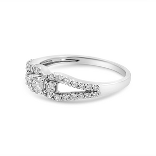 10K White Gold 1/2 Cttw Round Cut Diamond Three Stone Split Shank Band Ring (H-I Color, SI1-SI2 Clarity)