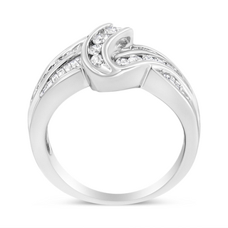 10K White Gold Ring 3/4 Cttw Round-Cut Diamond Bypass Ring (H-I Color, I2-I3 Clarity)