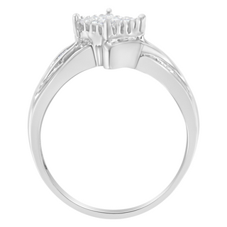 10K White Gold 1/3 Cttw Princess and Baguette Cut Diamond Bypass Style Cocktail Ring (I-J Color, I1-I2 Clarity)