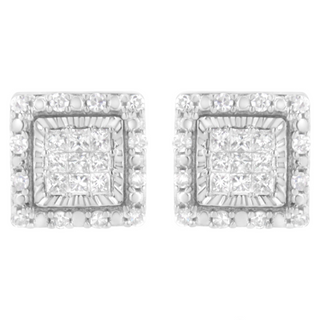 10K White Gold 1/2 cttw Invisible Set Princess-Cut Diamond Square Stud Earring (I-J Color, I1-I2 Clarity)