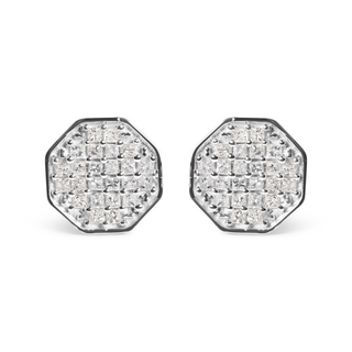 10K White Gold 7/8 Cttw Princess Diamond Composite Octagon Shaped Stud Earrings (I-J Color, I1-I2 Clarity)