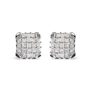 10K White Gold 3/4 Cttw Princess Diamond Composite Open Frame Stud Earrings (I-J Color, I1-I2 Clarity)