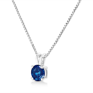 10K White Gold Round Brilliant Cut Lab Grown Blue Diamond 4-Prong Solitaire Pendant Necklace (Blue Color, VS2-SI1 Clarity) - 18"