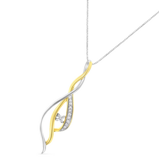 10K Yellow and White Gold Round Cut Diamond Accent Cascade 18" Pendant Necklace (J-K Color, I2-I3 Clarity)