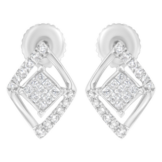 10K White Gold 1/3 cttw Princess-cut Diamond Double Triangle Composite Stud Earrings (H-I Color, SI1-SI2 Clarity)