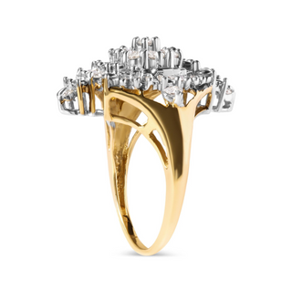 10K Yellow Gold 1 Cttw Round and Baguette cut Diamond Cluster and Rhombus Halo Ring (H-I Color, I1-I2 Clarity)